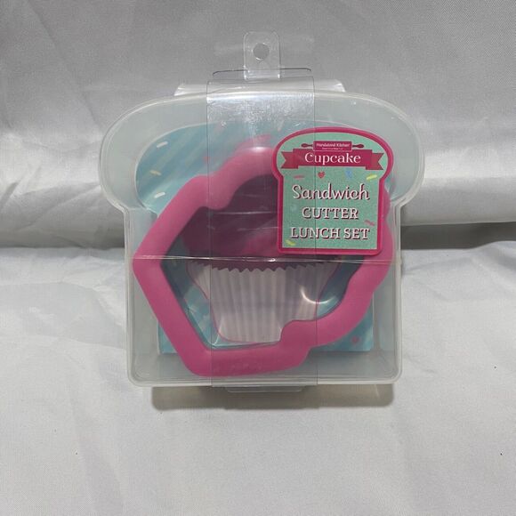 Cupcake Sandwich Cutter Lunch Set by Handstand Kitchen Clear Box Pink Cutter - Picture 2 of 9